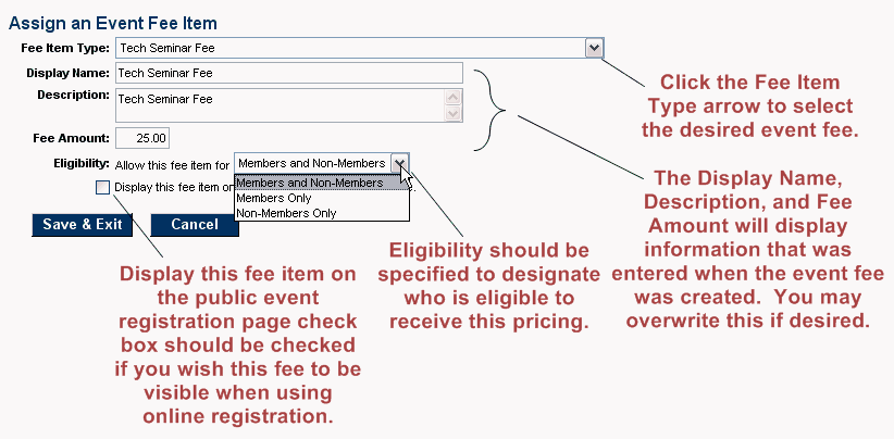 Assign fee items