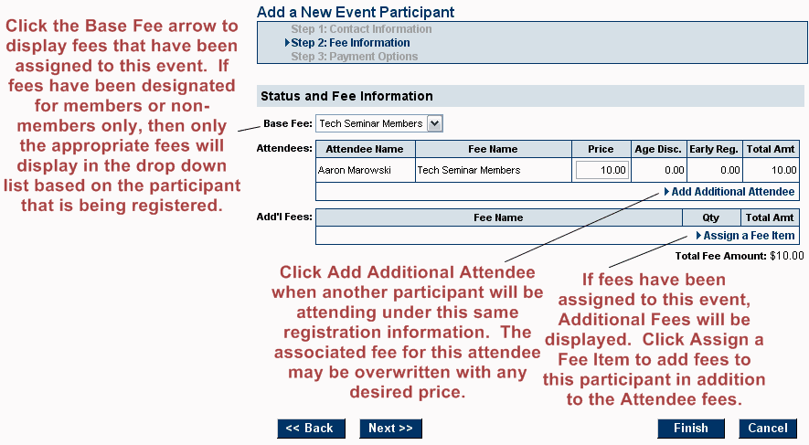 add new participant step 2 fees