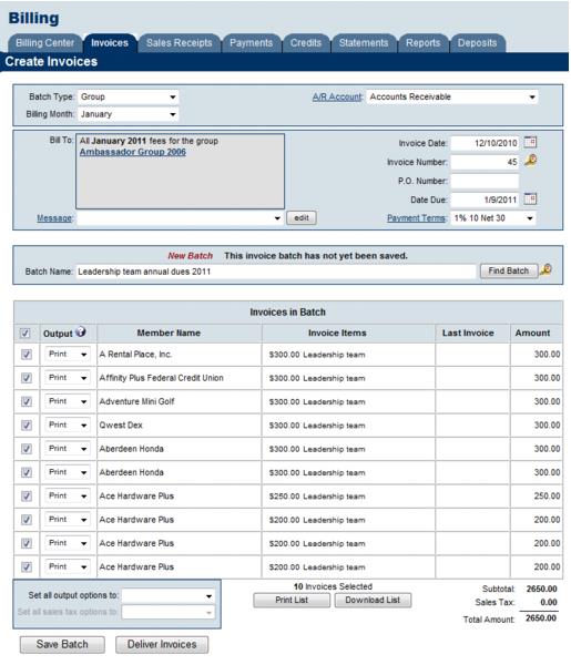 ChamberMaster Billing-Create Invoices from the Groups module